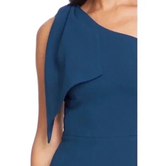 DRESS THE POPULATION Tiffany One-Shoulder Midi Dress in Peacock Blue XX-Large - Picture 12 of 13